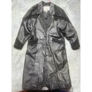 Vintage Laurice Trench Coat Women's M  Black 100% Leather Long Lined Paisley